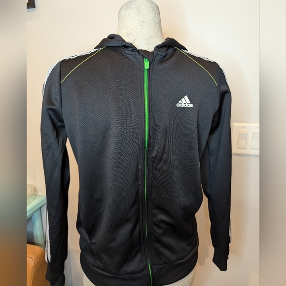 Adidas 3 stripe full zip Black with silver gray stripes. Youth Size L - Picture 15 of 15